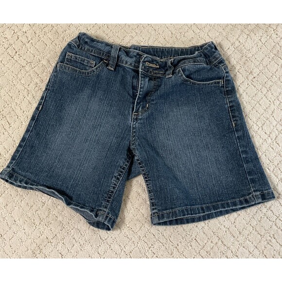 FADED GLORY Girl's Med Wash Adj Waist Reg Fit Bermuda Stretch Jean Shorts sz 12 - Picture 2 of 8